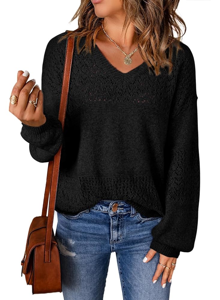 SHEWIN Fall Sweaters for Women 2025 Casual Long Sleeve V
